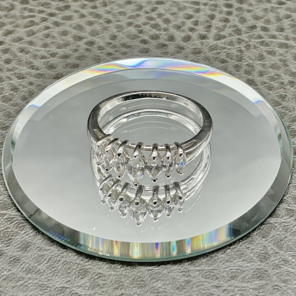 Ring Size 8 Silver Tone Marquise Clear Stones Band Cocktail Womens Jewelry